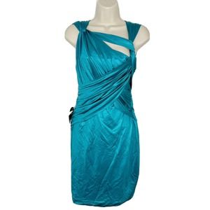 Bebe Womens Wrap And TWIST Glam Teal Shine Strappy DRESS SIZE Medium New